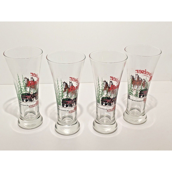 Budweiser Clydesdale Pilsner Glasses 1989 12 oz 7.25"H Beer Drink Decor Set 4 - Picture 6 of 6